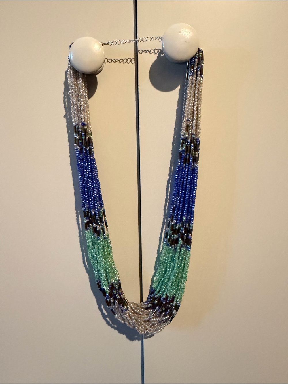 Multi-Strand Seed Bead Necklace - blue/ green/ gray